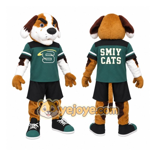 Brown White Dog In Teal Jersey Mascot Costume