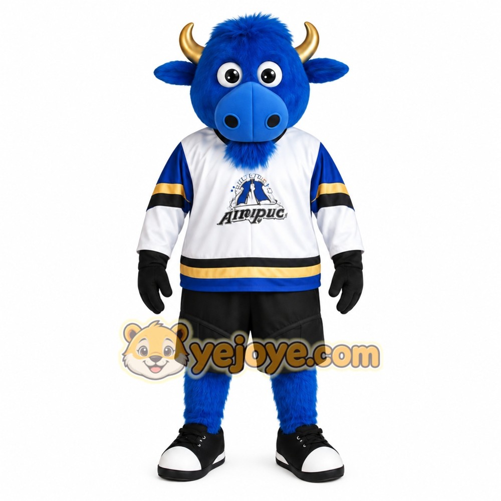 Blue White Gold Hockey Bull Mascot Costume Blue White Gold Hockey Bull Mascot Costume