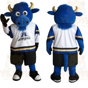 Blue White Gold Hockey Bull Mascot Costume
