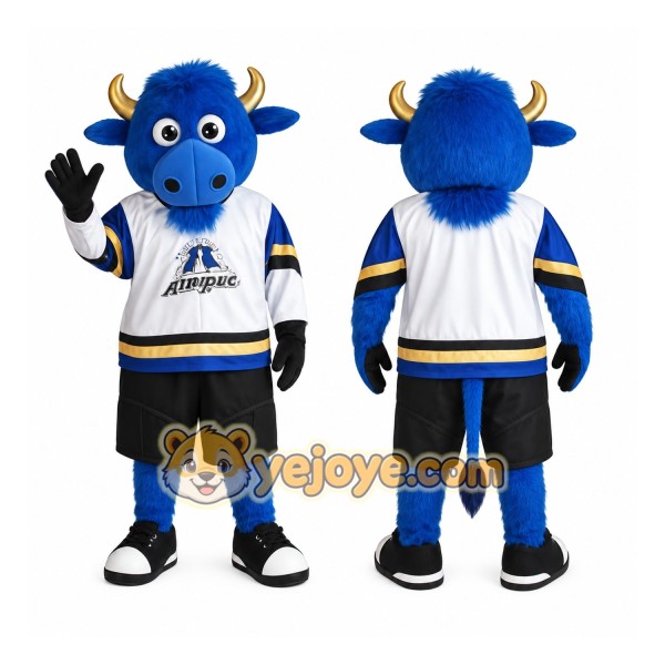 Blue White Gold Hockey Bull Mascot Costume