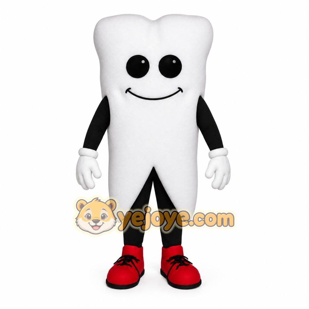 White Black Red Smiling Tooth Mascot Costume White Black Red Smiling Tooth Mascot Costume
