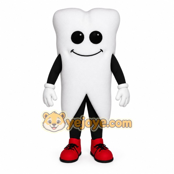 White Black Red Smiling Tooth Mascot Costume