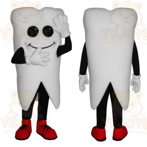 White Black Red Smiling Tooth Mascot Costume