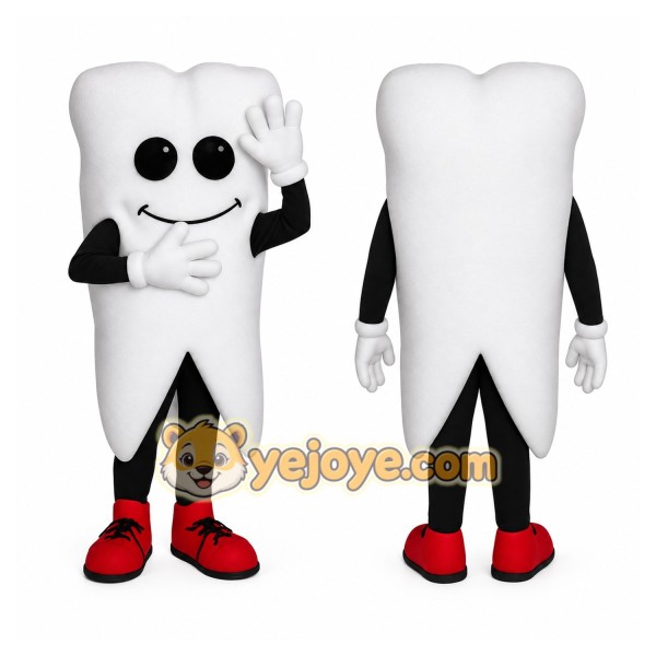 White Black Red Smiling Tooth Mascot Costume
