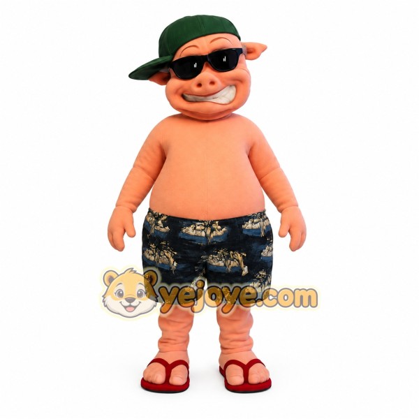 Pink Pig Green Cap Sunglasses Mascot Costume