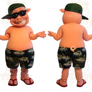 Pink Pig Green Cap Sunglasses Mascot Costume