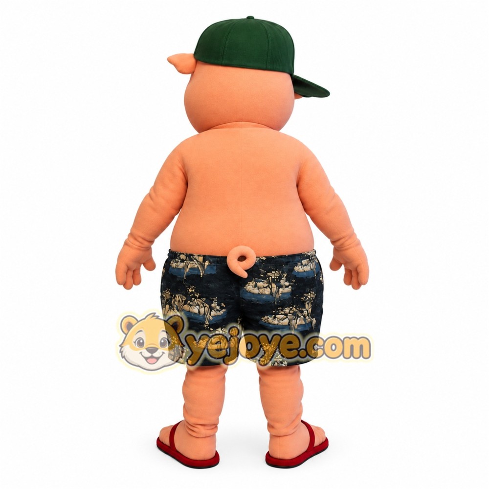 Pink Pig Green Cap Sunglasses Mascot Costume Pink Pig Green Cap Sunglasses Mascot Costume