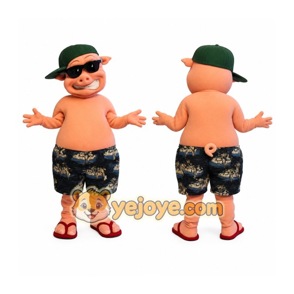 Pink Pig Green Cap Sunglasses Mascot Costume