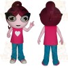 Pink Burgundy Teal Cartoon Girl Mascot Costume