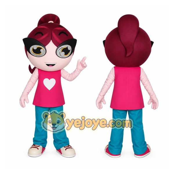 Pink Burgundy Teal Cartoon Girl Mascot Costume