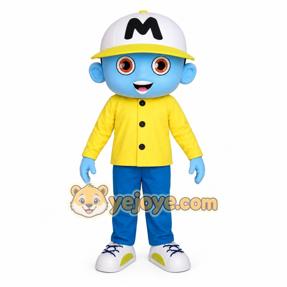 Light Blue Yellow Baseball Boy Mascot Costume Light Blue Yellow Baseball Boy Mascot Costume