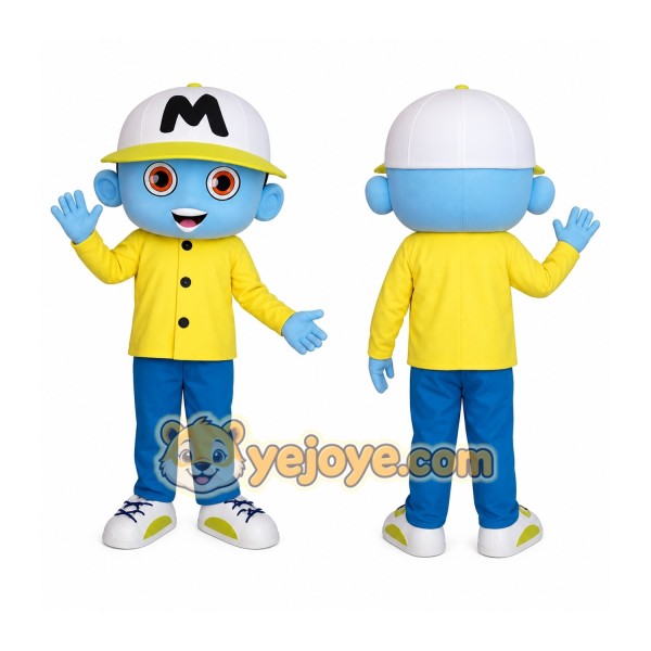 Light Blue Yellow Baseball Boy Mascot Costume