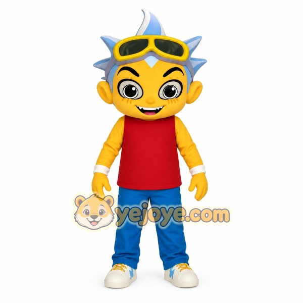 Yellow Red Blue Spiky Hair Boy Mascot Costume