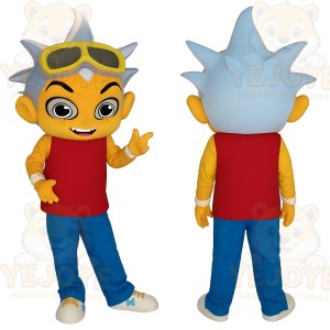 Yellow Red Blue Spiky Hair Boy Mascot Costume