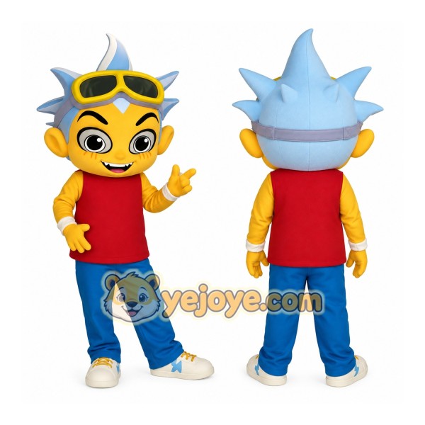 Yellow Red Blue Spiky Hair Boy Mascot Costume