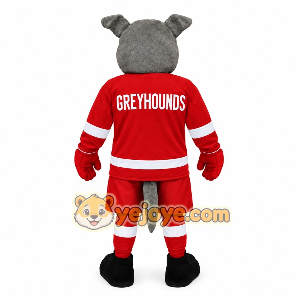 Gray Red White Greyhound Dog Mascot Costume