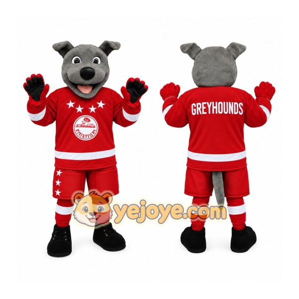 Gray Red White Greyhound Dog Mascot Costume