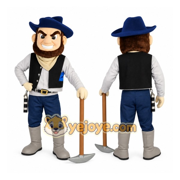 Blue Black Bearded Miner Mascot Costume