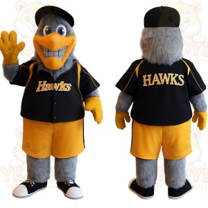 Gray Yellow Black Hawk Baseball Mascot Costume