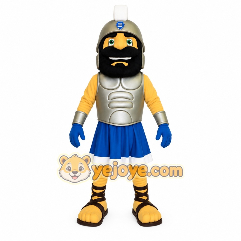 Silver Blue Bearded Gladiator Mascot Costume