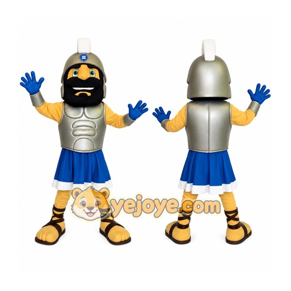 Silver Blue Bearded Gladiator Mascot Costume