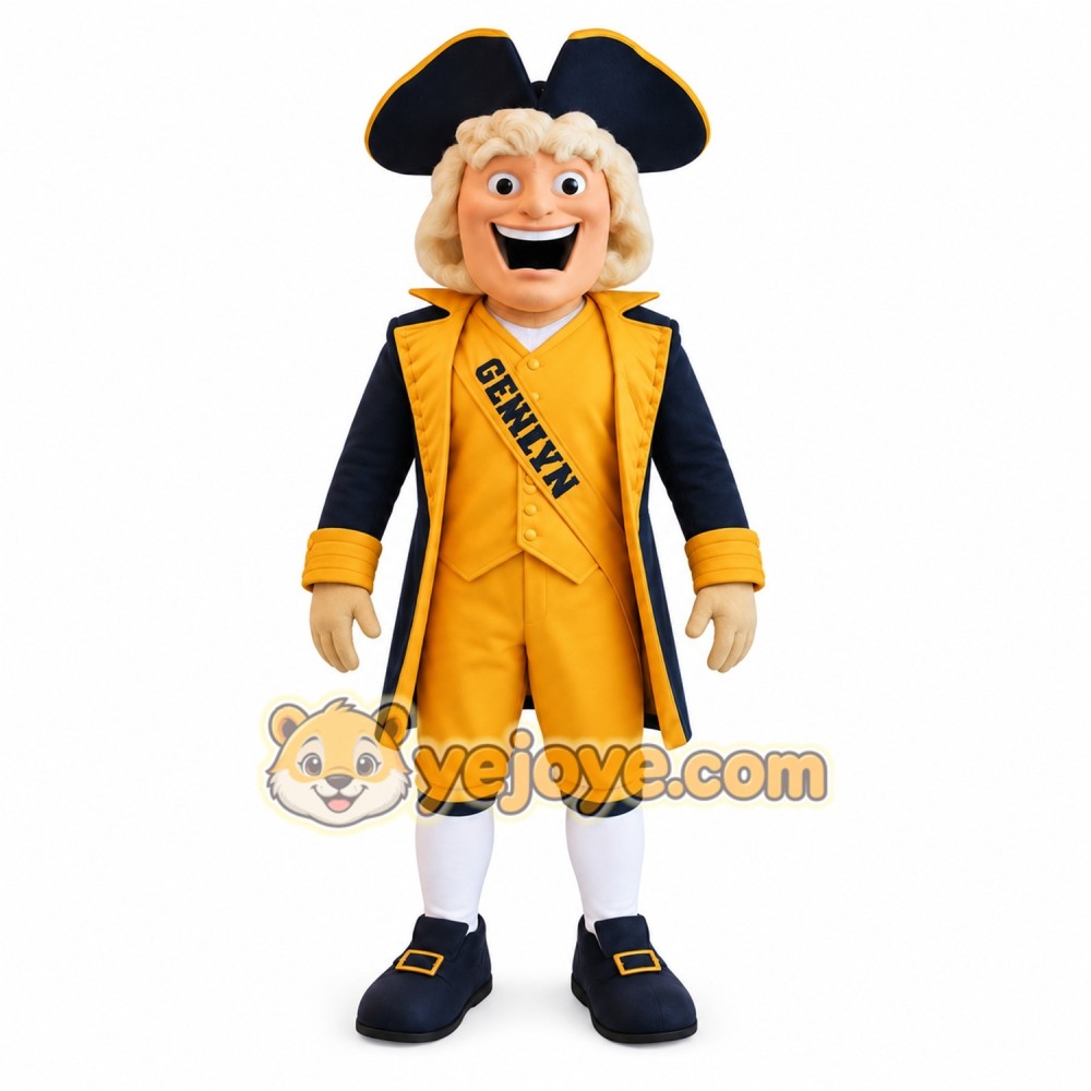 Navy Gold Colonial Gentleman Mascot Costume Navy Gold Colonial Gentleman Mascot Costume