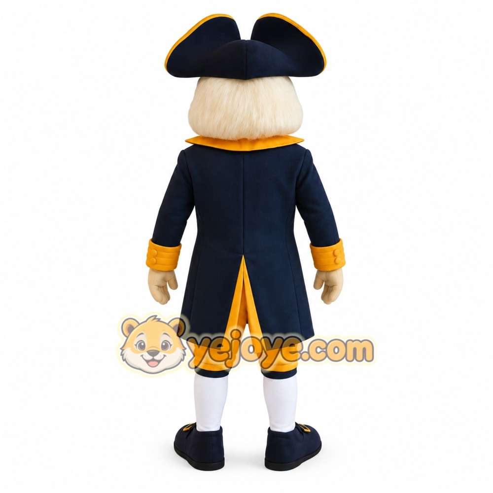 Navy Gold Colonial Gentleman Mascot Costume Navy Gold Colonial Gentleman Mascot Costume