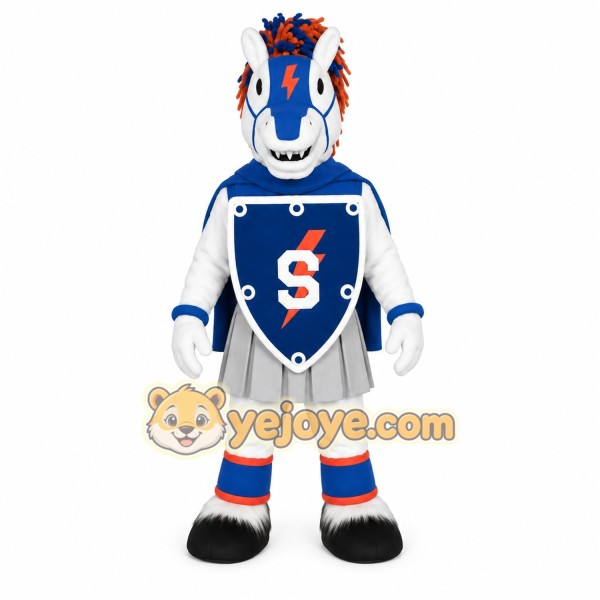 Blue White Orange Knight Horse Mascot Costume