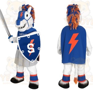 Blue White Orange Knight Horse Mascot Costume