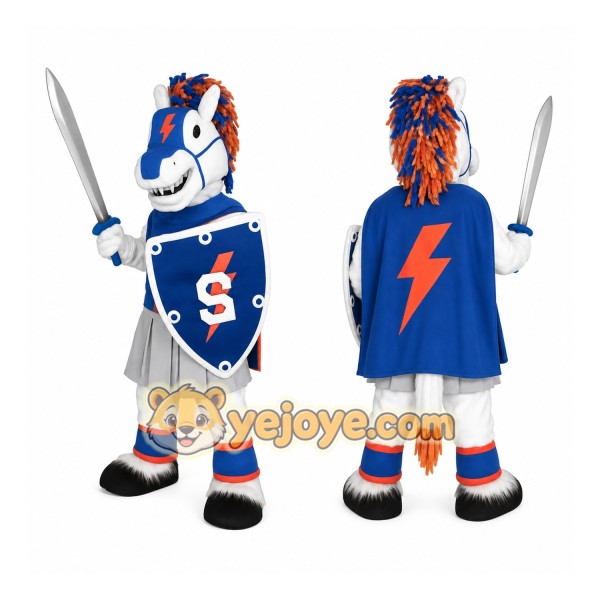 Blue White Orange Knight Horse Mascot Costume
