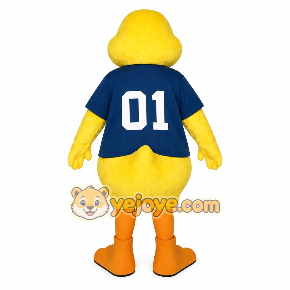 Yellow Duck With Blue Shirt Mascot Costume Yellow Duck With Blue Shirt Mascot Costume
