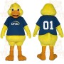 Yellow Duck With Blue Shirt Mascot Costume