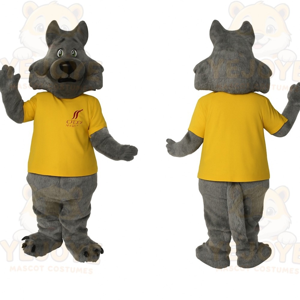 Gray Yellow Wolf Mascot Costume