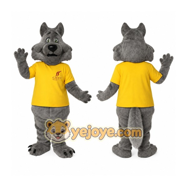 Gray Yellow Wolf Mascot Costume