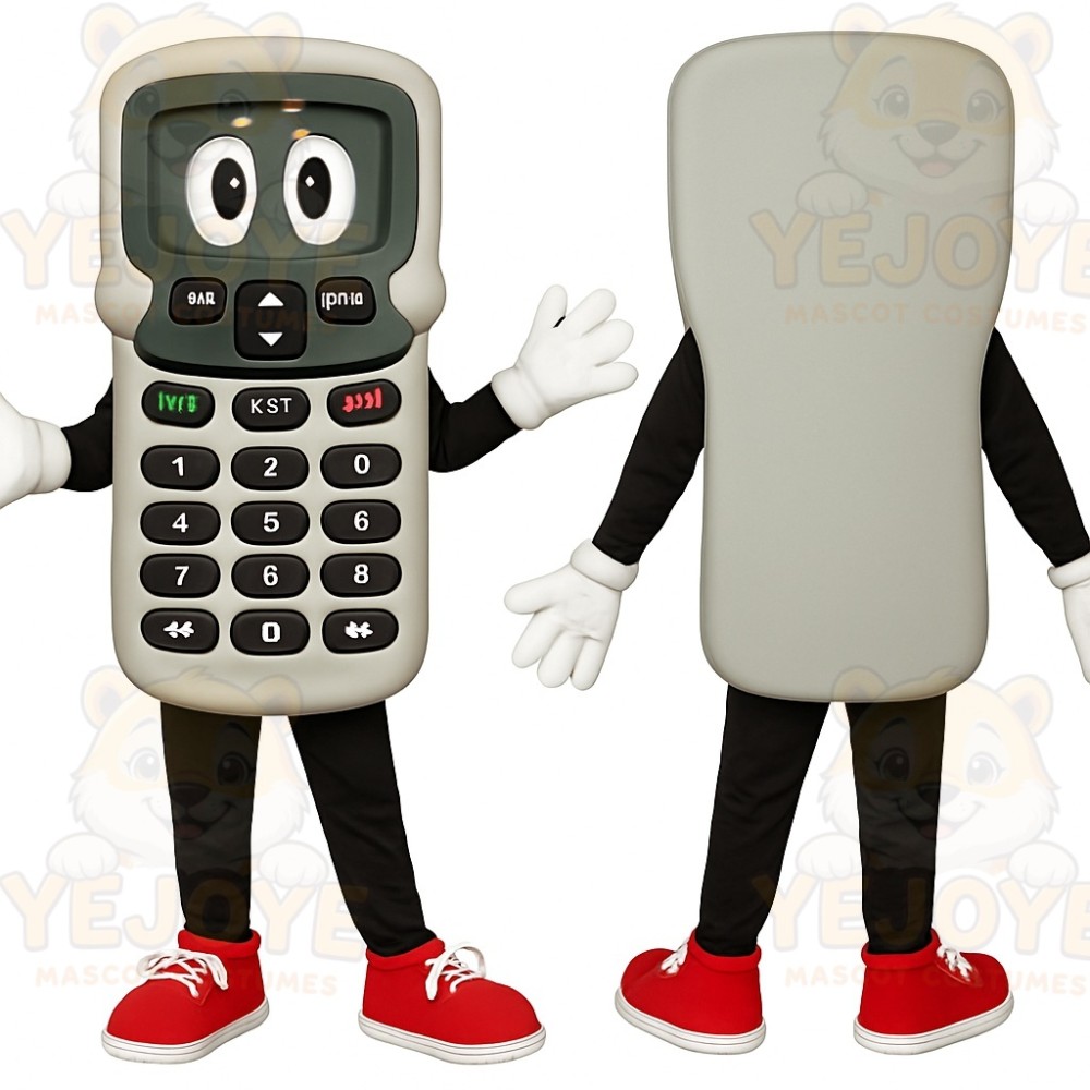 Gray Black Red Calculator Mascot Costume