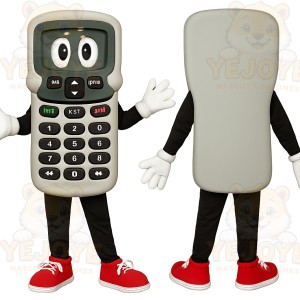 Gray Black Red Calculator Mascot Costume