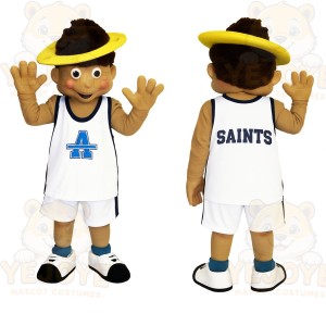 White Blue Basketball Boy Mascot Costume