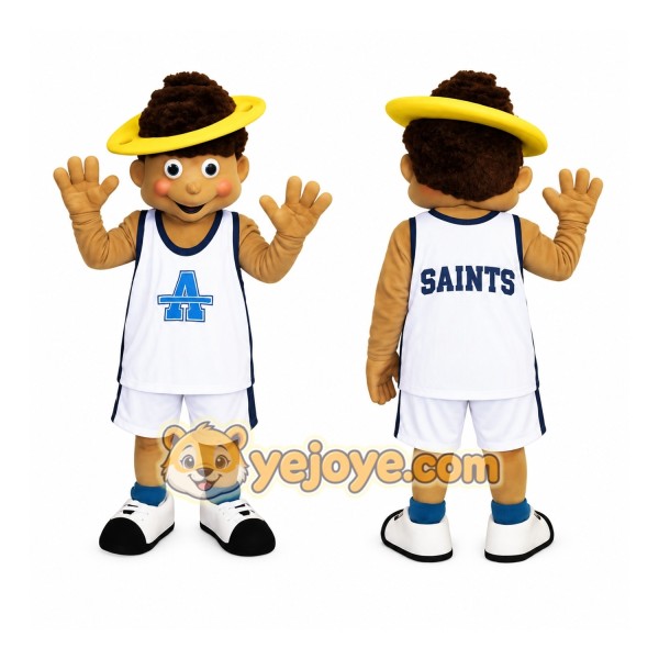 White Blue Basketball Boy Mascot Costume