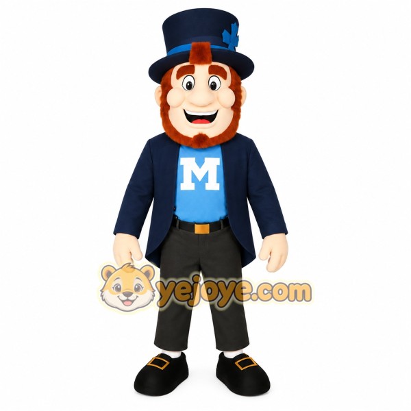 Navy Blue Bearded Gentleman Mascot Costume