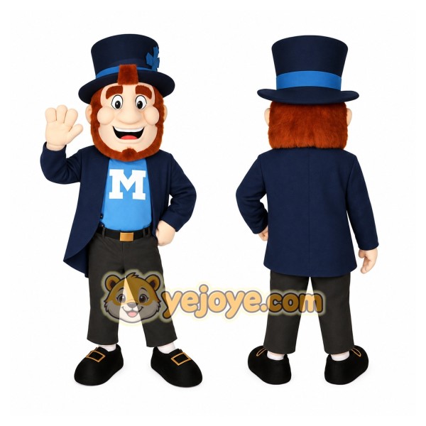 Navy Blue Bearded Gentleman Mascot Costume