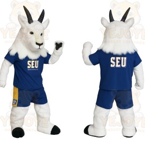 White Blue Black Horned Goat Mascot Costume