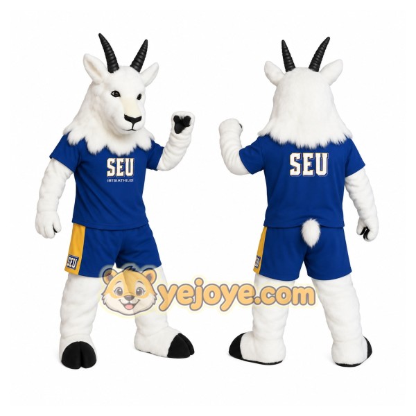 White Blue Black Horned Goat Mascot Costume