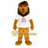 Golden Brown Lion In White Shirt Mascot Costume