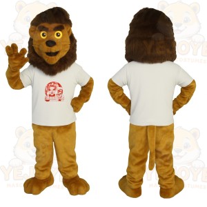 Golden Brown Lion In White Shirt Mascot Costume
