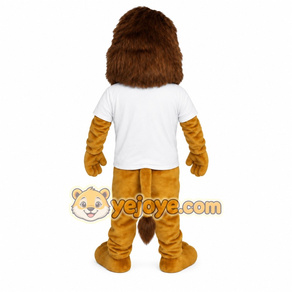Golden Brown Lion In White Shirt Mascot Costume