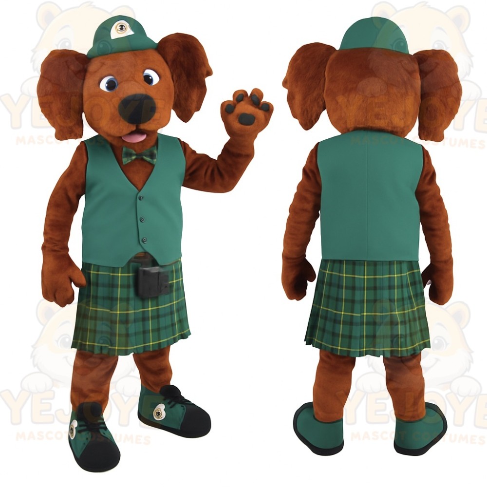 Brown Green Plaid Kilt Dog Mascot Costume