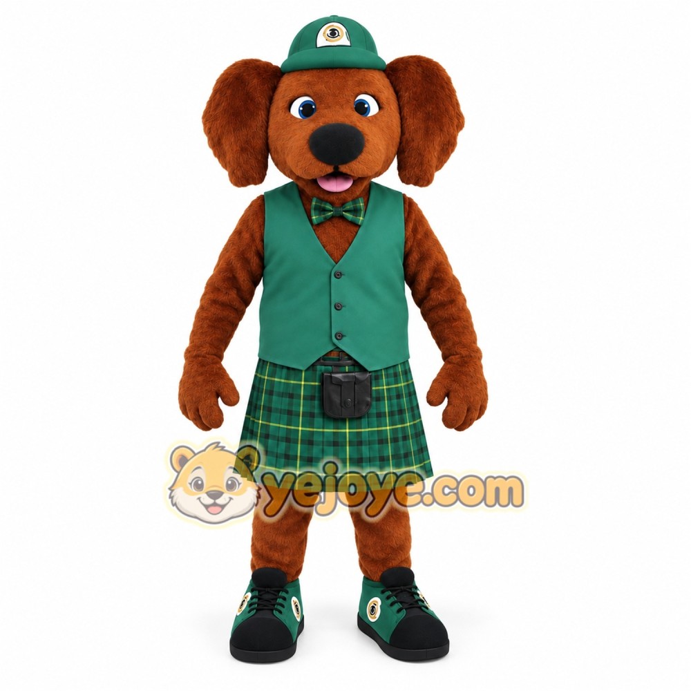 Brown Green Plaid Kilt Dog Mascot Costume