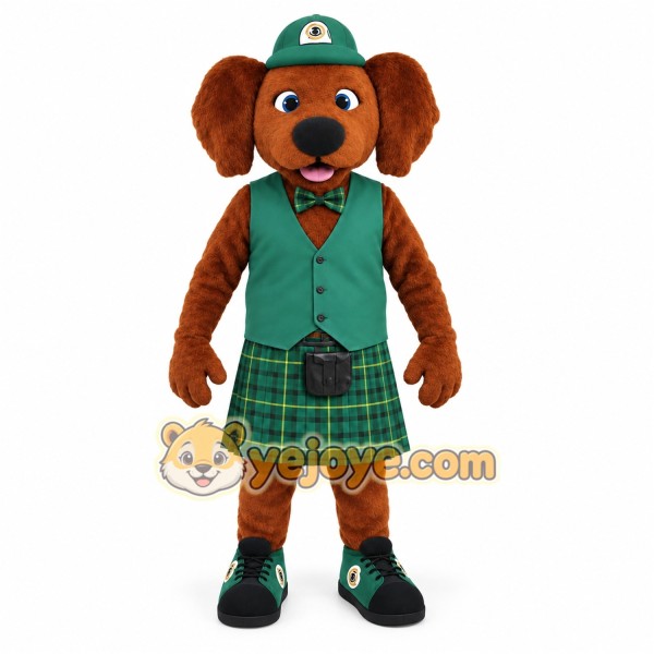 Brown Green Plaid Kilt Dog Mascot Costume Brown Green Plaid Kilt Dog Mascot Costume