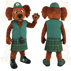 Brown Green Plaid Kilt Dog Mascot Costume