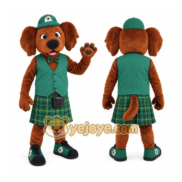 Brown Green Plaid Kilt Dog Mascot Costume